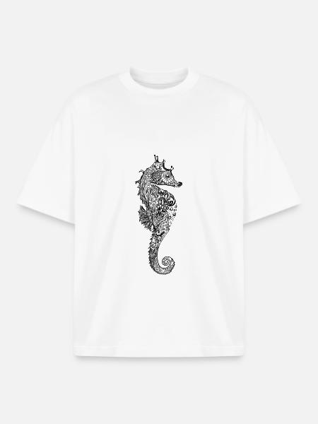 seahorse tattoo mandala cute sea love girl - Boxy Heavyweight Unisex Organic T-Shirt by Stanley/Stella - white