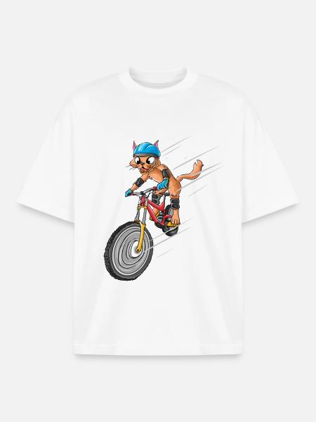 Fahrrad Katze - Boxy Heavyweight Unisex Organic T-Shirt von Stanley/Stella - Weiß