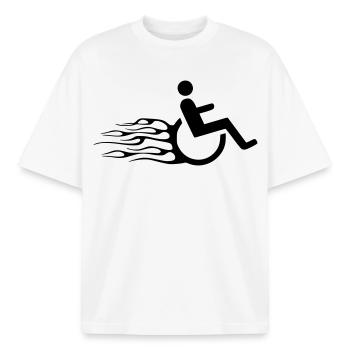 Rollstuhlfahrer mit Flammen # - Boxy Heavyweight Unisex Organic T-Shirt von Stanley/Stella - Weiß - Vorne - AI Model Male 185 light (185cm) & AI Model Female 172 dark (172cm)