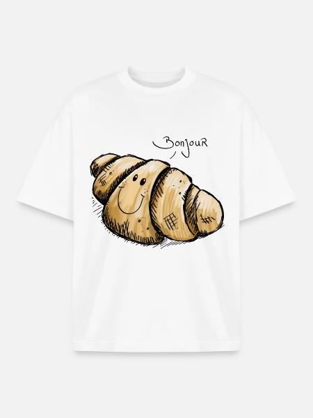 Bonjour smaczne croissant - Ilustracja - T-shirt unisex boxy ciężki organiczny Stanley/Stella - biały
