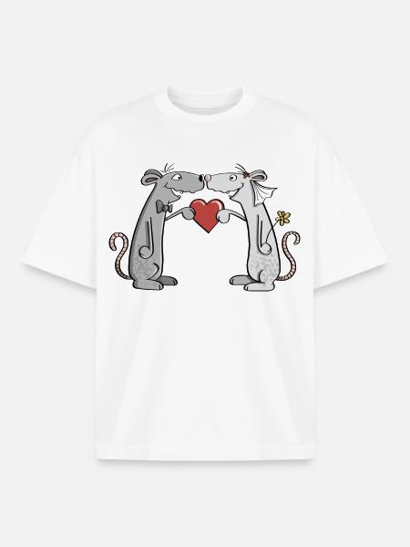 Wedding Mice - Newlyweds - Bride - Groom - Boxy Heavyweight Unisex Organic T-Shirt by Stanley/Stella - white