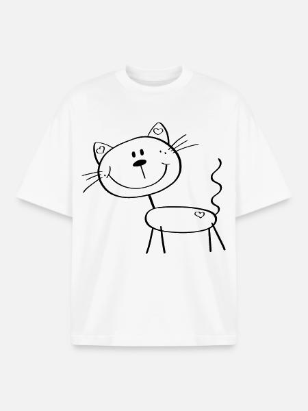 Rolig streckfigur katt - Comic - Katter - Unisex boxy heavyweight ekologisk T-shirt Stanley/Stella - vit