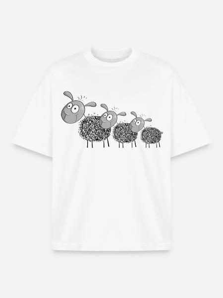 Tre ull får - fårtecknad - Unisex boxy heavyweight ekologisk T-shirt Stanley/Stella - vit