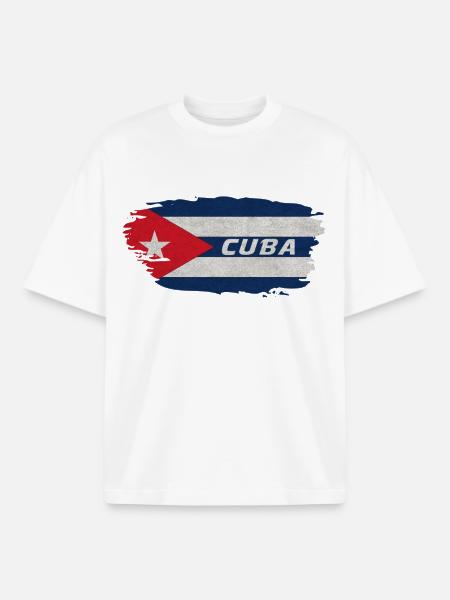 Cuba Drapeau / Caraïbe Cadeau - T-shirt unisexe boxy épais biologique Stanley/Stella - blanc