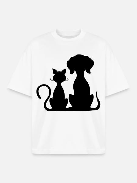 dog and cat - Boxy Heavyweight Unisex Organic T-Shirt by Stanley/Stella - white