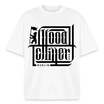 Calli - Hood Chiller Berlin - Boxy Heavyweight Unisex Organic T-Shirt by Stanley/Stella - white - Front - AI Model Male 185 light (185cm) & AI Model Female 172 dark (172cm)