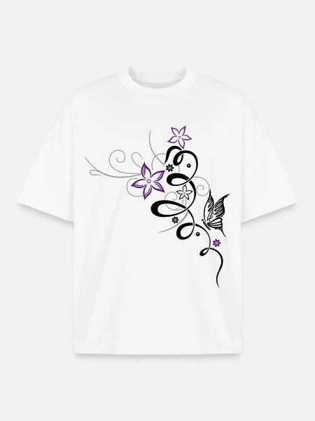 Ornament with butterfly and flowers - Boxy Heavyweight Unisex Organic T-Shirt by Stanley/Stella - white