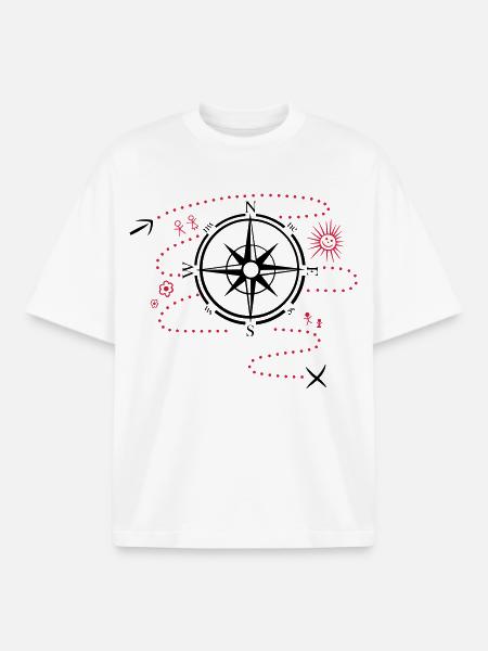 Large Compass with hiking map - Boxy Heavyweight Unisex Organic T-Shirt by Stanley/Stella - white