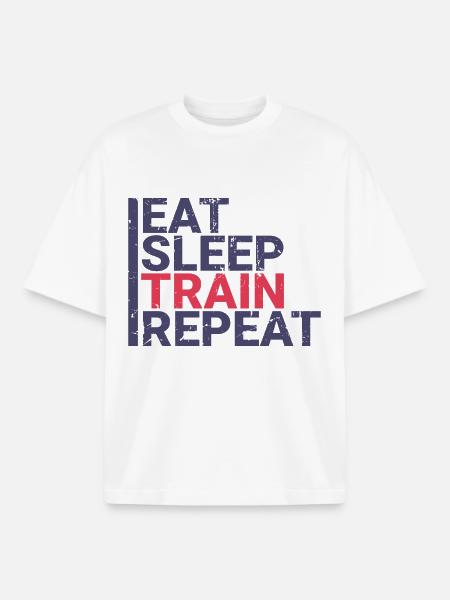 Eat Sleep Train Repeat - Boxy Heavyweight Unisex Organic T-Shirt by Stanley/Stella - white