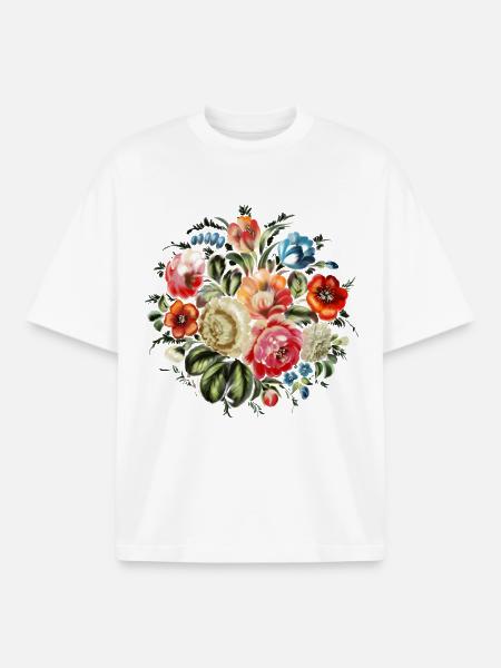 Fleurs Zhostovo - T-shirt unisexe boxy épais biologique Stanley/Stella - blanc