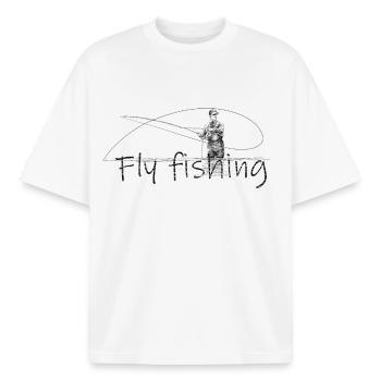 Fly fishing - Boxy Heavyweight Unisex Organic T-Shirt by Stanley/Stella - white - Front - AI Model Male 185 light (185cm) & AI Model Female 172 dark (172cm)