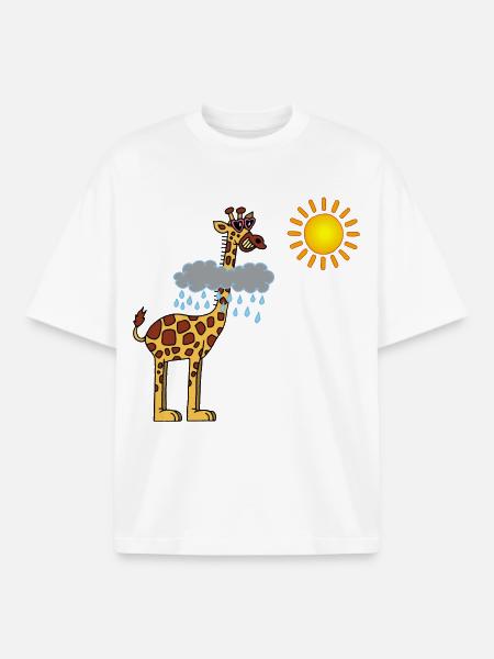 Girafe et soleil - T-shirt unisexe boxy épais biologique Stanley/Stella - blanc