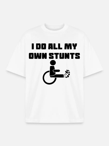 Rolstoel gebruiker met been in gips # - Unisex boxy heavyweight biologisch T-shirt Stanley/Stella - wit