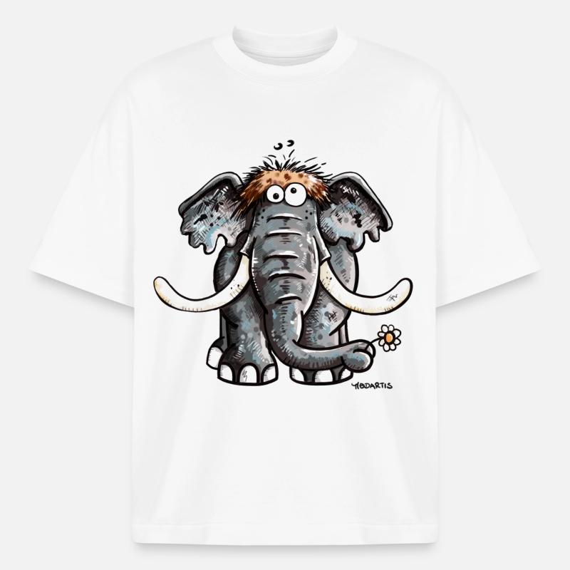 Éléphant avec fleur - T-shirt unisexe épais coupe boxy Stanley/Stella - blanc