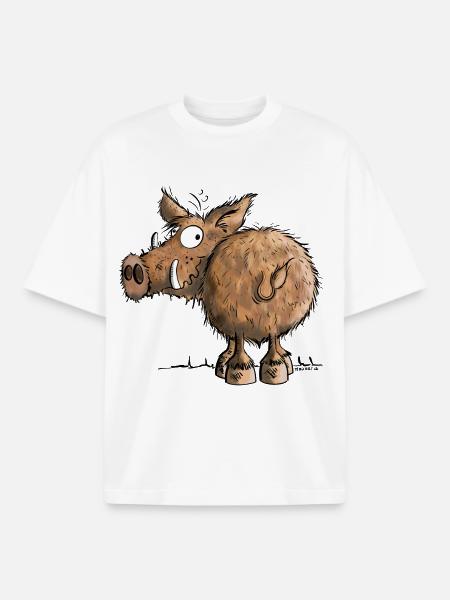 Funny Wild Boar - Boxy Heavyweight Unisex Organic T-Shirt by Stanley/Stella - white