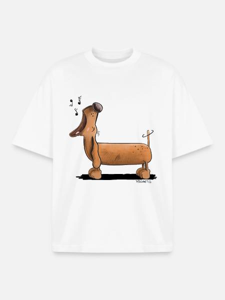Yelling Dachshund - Dachshund - Comic - Boxy Heavyweight Unisex Organic T-Shirt by Stanley/Stella - white