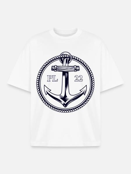 PL22 Marine Anchor - Boxy Heavyweight Unisex Organic T-Shirt by Stanley/Stella - white