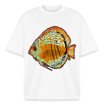 Diskusfisch Aquarium Zeichnung - Boxy Heavyweight Unisex Organic T-Shirt von Stanley/Stella - Weiß - Vorne - AI Model Male 185 light (185cm) & AI Model Female 172 dark (172cm)