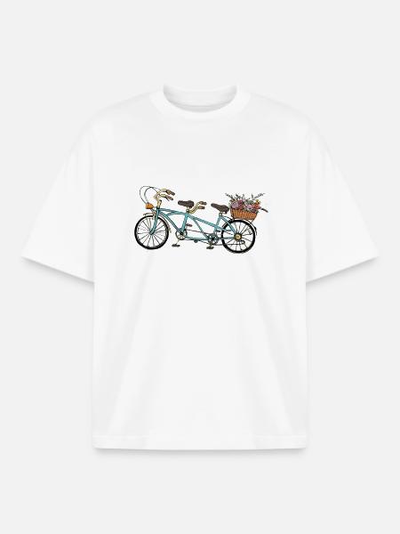 Flowers Tandem Bicycle Nature - Boxy Heavyweight Unisex Organic T-Shirt by Stanley/Stella - white