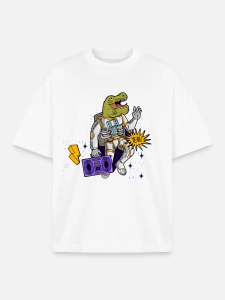 Dino Astronaut Kassette Retro - Boxy Heavyweight Unisex Organic T-Shirt von Stanley/Stella - Weiß