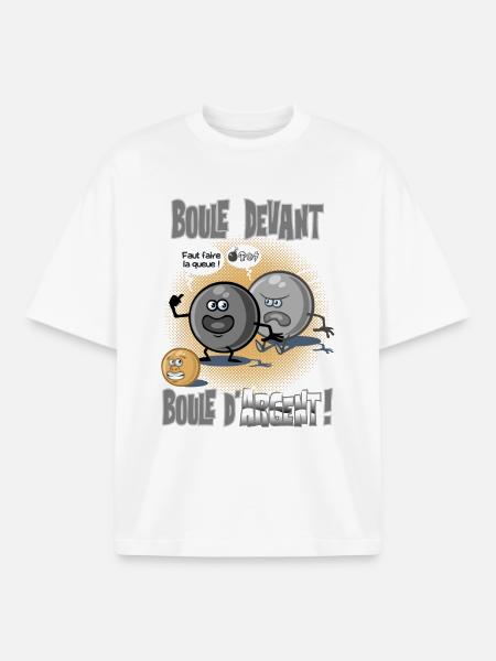 Boule devant boule d'argent - T-shirt unisexe boxy épais biologique Stanley/Stella - blanc