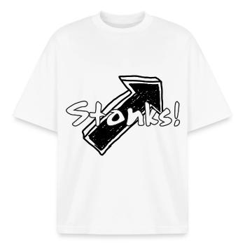 Stonks! Graffiti Wortgrafik - Boxy Heavyweight Unisex Organic T-Shirt von Stanley/Stella - Weiß - Vorne - AI Model Male 185 light (185cm) & AI Model Female 172 dark (172cm)