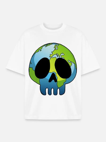 Skull and planet Earth - Boxy Heavyweight Unisex Organic T-Shirt by Stanley/Stella - white