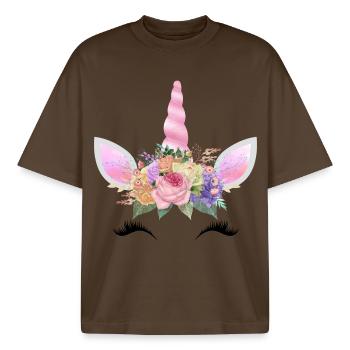 Unicorn Face Unicorn Face Women Child Gift - Boxy Heavyweight Unisex Organic T-Shirt by Stanley/Stella - mocha - Front - AI Model Male 185 light (185cm) & AI Model Female 172 dark (172cm)