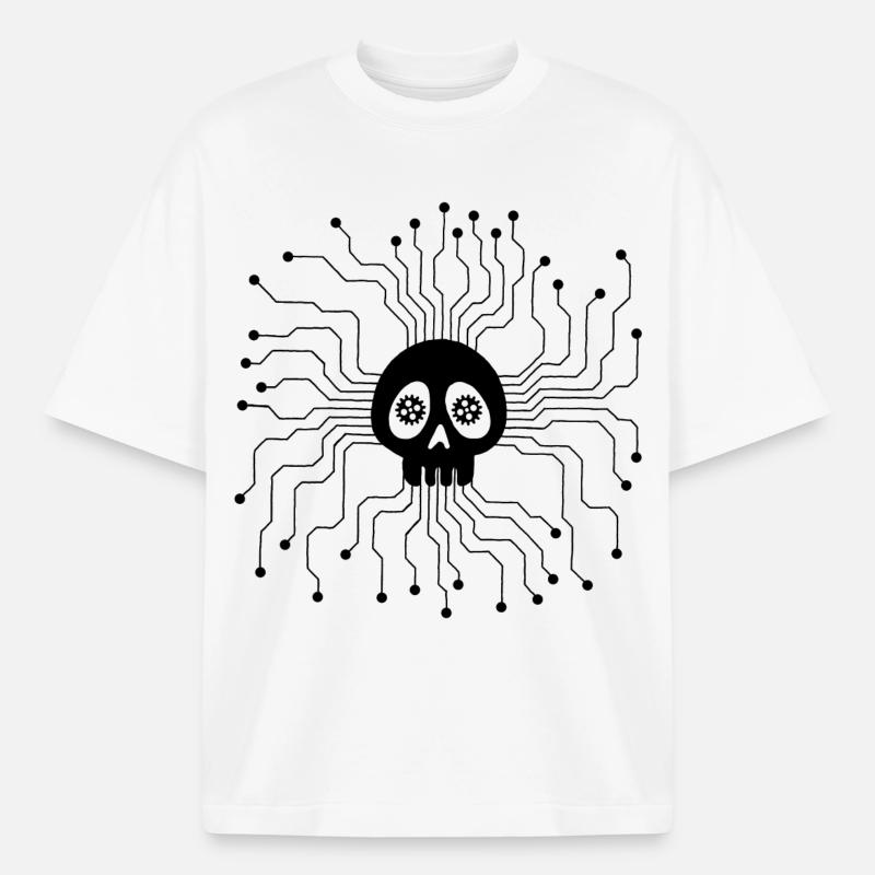 Black microprocessor skull - Boxy Heavyweight Unisex Organic T-Shirt by Stanley/Stella - white
