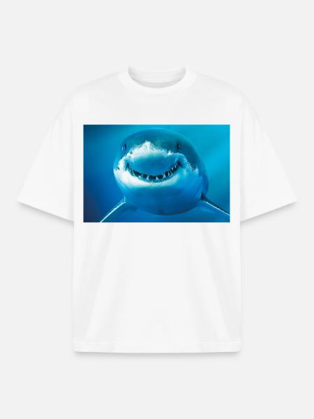 Smiling Shark Underwater - Boxy Heavyweight Unisex Organic T-Shirt by Stanley/Stella - white
