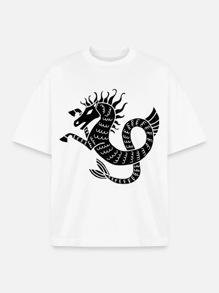 Cheval de mer noir - T-shirt unisexe boxy épais biologique Stanley/Stella - blanc