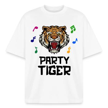 Partytiger Party Machen Abfeiern Saufen Betrinken - Boxy Heavyweight Unisex Organic T-Shirt von Stanley/Stella - Weiß - Vorne - AI Model Male 185 light (185cm) & AI Model Female 172 dark (172cm)