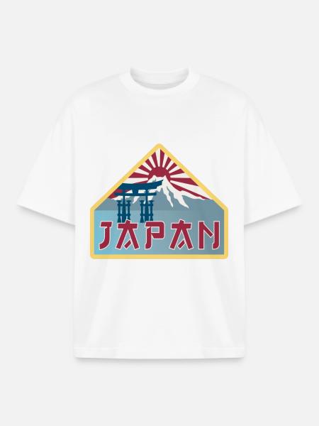 Adesivo souvenir da viaggio in Giappone Distintivo con bandiera giapponese - T-shirt unisex boxy pesante biologica di Stanley/Stella - bianco