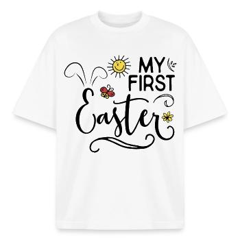 Easter for children - Boxy Heavyweight Unisex Organic T-Shirt by Stanley/Stella - white - Front - AI Model Male 185 light (185cm) & AI Model Female 172 dark (172cm)