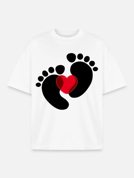 Coeur Enceinte Pieds bébé - T-shirt unisexe boxy épais biologique Stanley/Stella - blanc