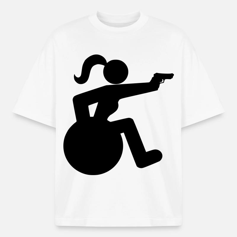 Schießendes Rollstuhlmädchen. Rollstuhlsportlerin * - Boxy Heavyweight Unisex Organic T-Shirt von Stanley/Stella - Weiß