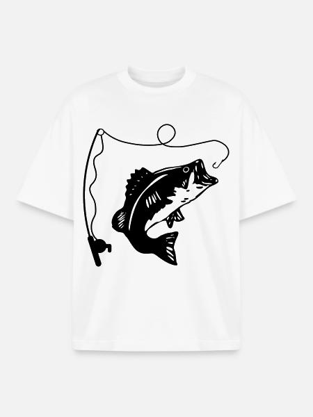 Fishing rod and fish - Boxy Heavyweight Unisex Organic T-Shirt by Stanley/Stella - white