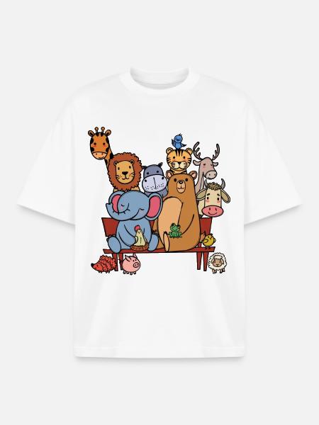 Wildlife Critters Bear Elephant Lion Cool - Boxy Heavyweight Unisex Organic T-Shirt by Stanley/Stella - white