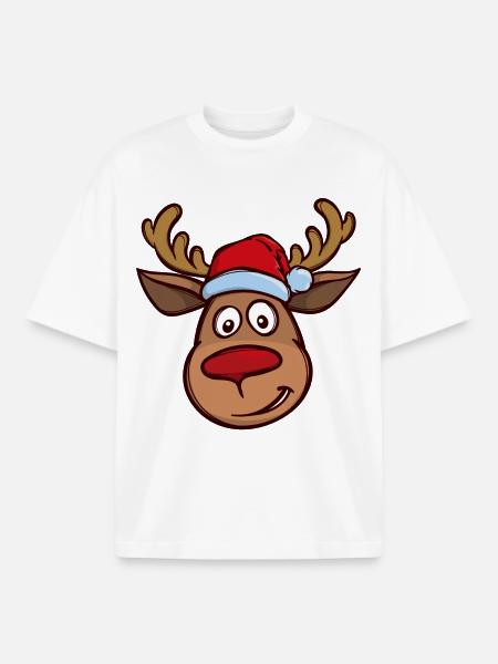 Christmas reindeer face - Boxy Heavyweight Unisex Organic T-Shirt by Stanley/Stella - white