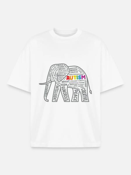 Autism Awareness Elephant Typography - Boxy Heavyweight Unisex Organic T-Shirt by Stanley/Stella - white