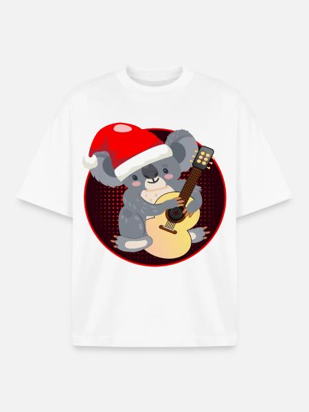 Koala Bear Christmas Guitar - Boxy Heavyweight Unisex Organic T-Shirt by Stanley/Stella - white