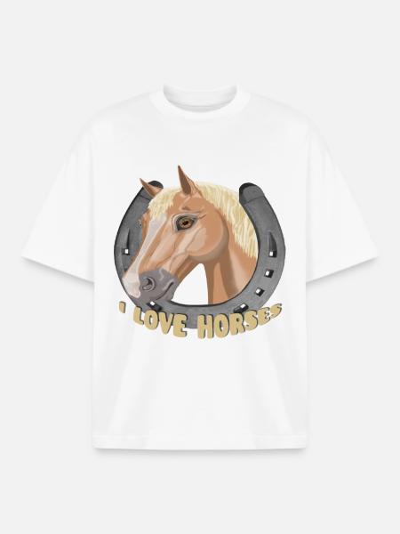 J’aime les chevaux cheval cheval - T-shirt unisexe boxy épais biologique Stanley/Stella - blanc
