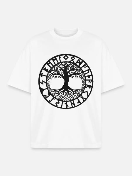 Elämänpuun symboli Viikinki - Unisex boxy raskas T-paita luomupuuvillasta Stanley/Stellalta - valkoinen