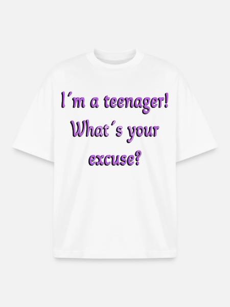 Teenager, Hvad er din undskyldning, teenagere er teenagere - Stanley/Stella unisex boxy heavyweight T-shirt økologisk - hvid