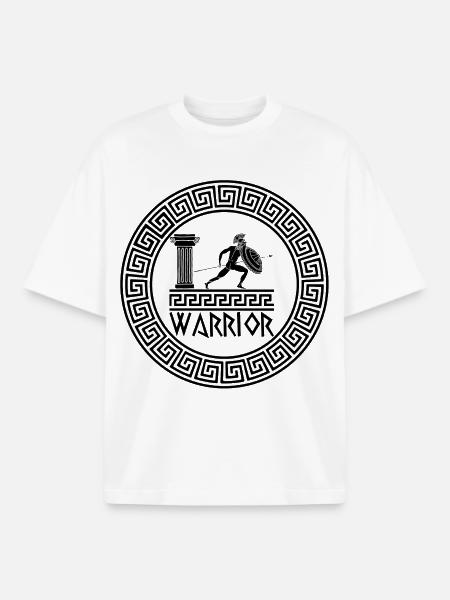 Ancient Greek Warrior (Black) - Boxy Heavyweight Unisex Organic T-Shirt by Stanley/Stella - white