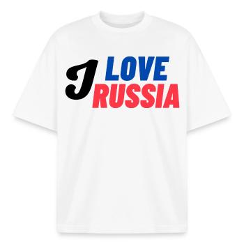 I Love Russia Farbblock - Boxy Heavyweight Unisex Organic T-Shirt von Stanley/Stella - Weiß - Vorne - AI Model Male 185 light (185cm) & AI Model Female 172 dark (172cm)