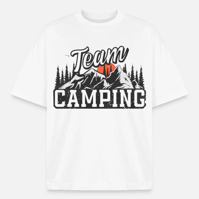 Équipe Camping - T-shirt unisexe épais coupe boxy Stanley/Stella - blanc