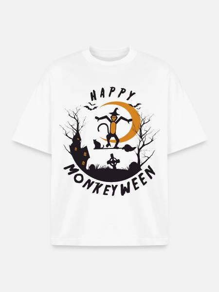 Happy Monkeyween - T-shirt unisexe boxy épais biologique Stanley/Stella - blanc