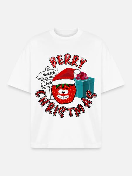 Baies sucrées Noël - T-shirt unisexe boxy épais biologique Stanley/Stella - blanc
