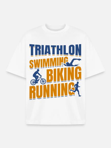 Triathlon Swimming Cycling Running - Boxy Heavyweight Unisex Organic T-Shirt by Stanley/Stella - white